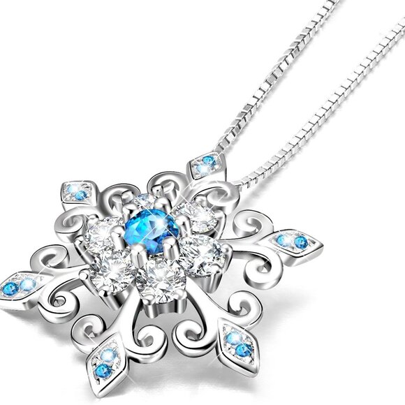 925 Sterling Silver Snowflake Pendant Necklace Blue and White Fleur De Lis, Roma - Picture 2 of 6